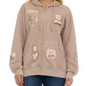 Disney Winnie The Pooh Beige Hoodie with Cartoon Patches